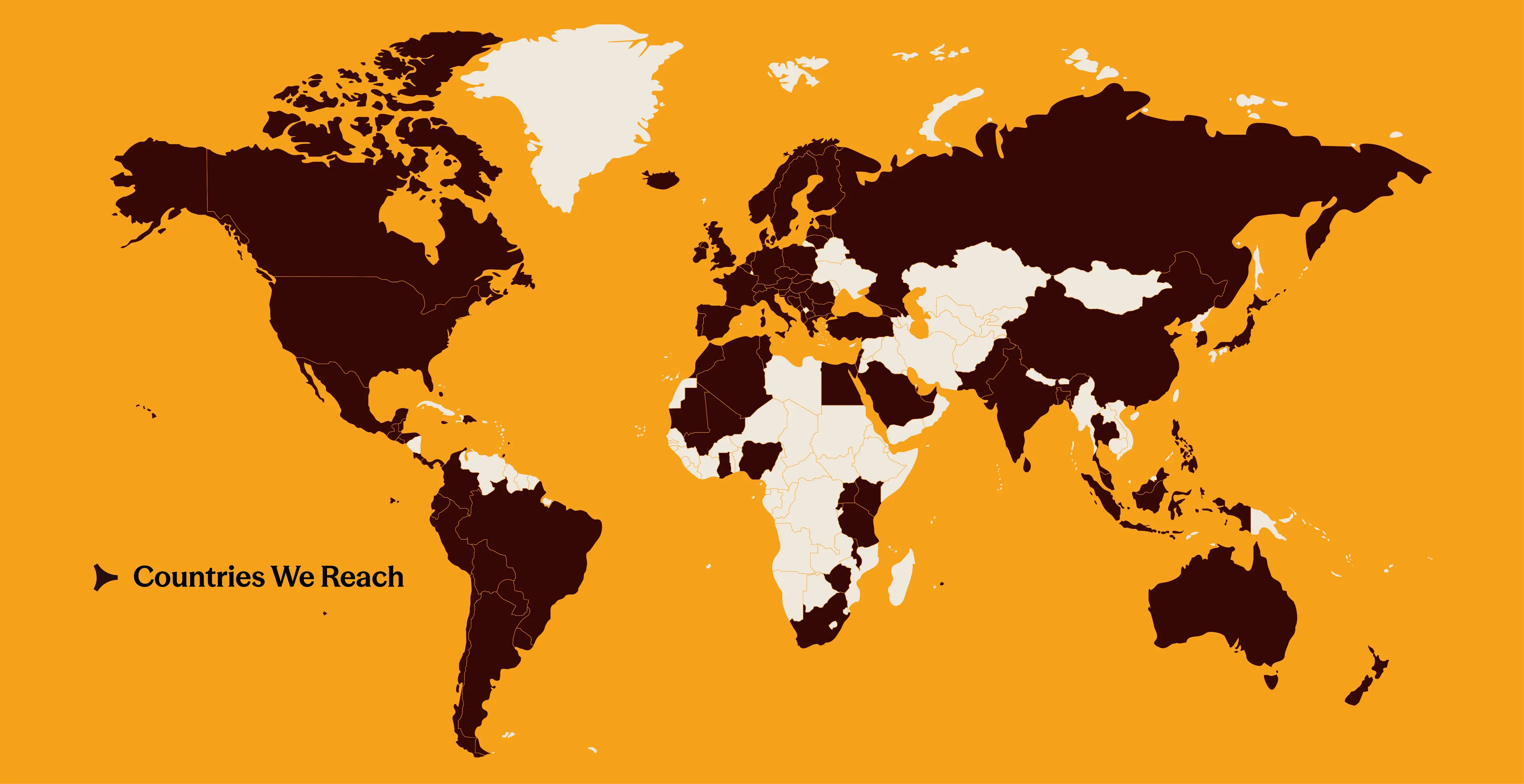 Map of the world with some countries colored in