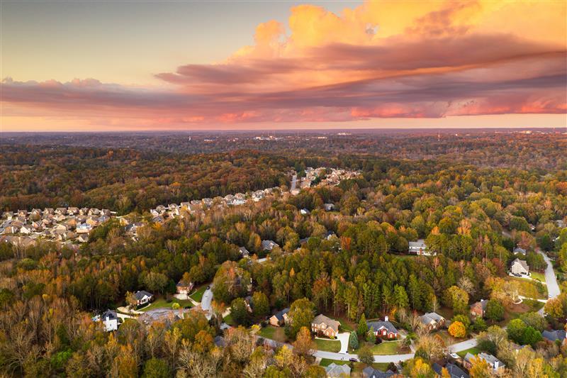 Aerial photo of Riverdale, Georgia at dusk